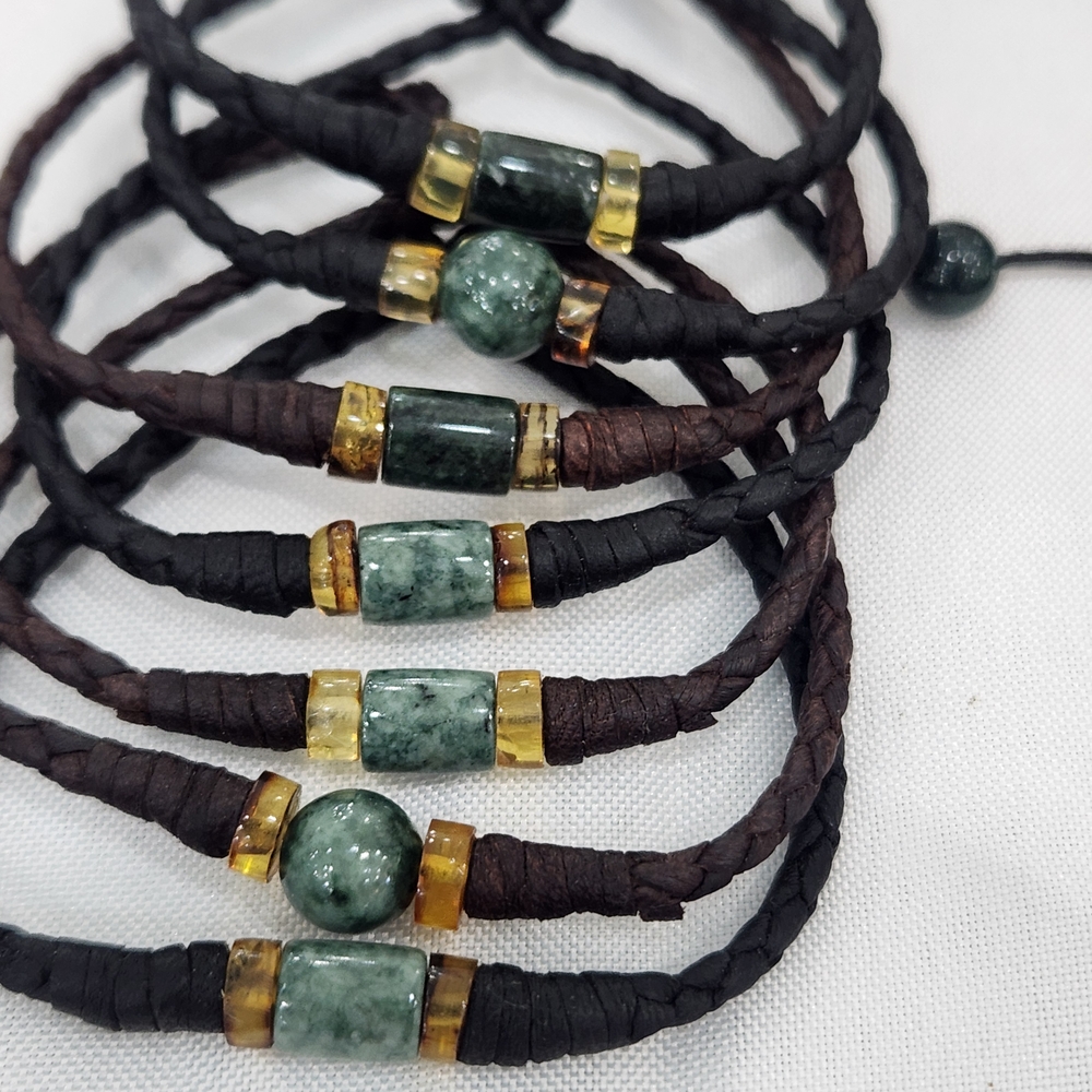 Handcrafted Brown and Green Beaded Bracelet Set